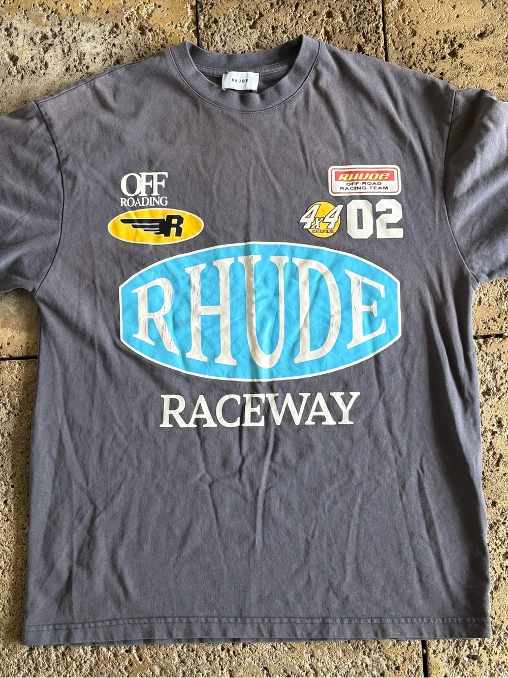 RHUDE Raceway Off Road Racing Graphic T-Shirt Gray Made In USA Small